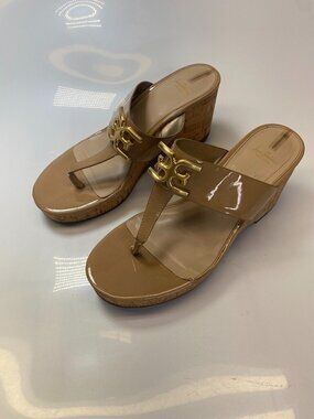 Sam Edelman Womens Yardlie Nude Thong Patent Cork Wedge Sandal Sz 10